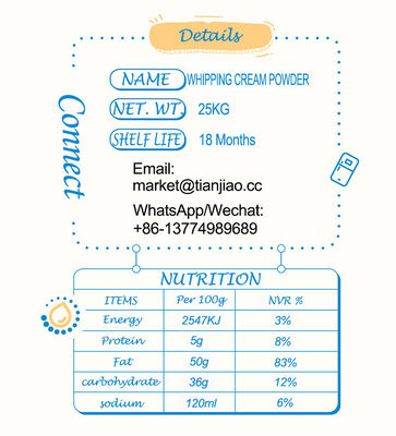25kg Halal Certified Whip Cream Topping Powder For Cakes And Pastries